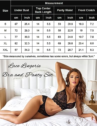 ADOME Women's Lace Lingerie Bra and Panty Set Strappy Babydoll Bodysuit S-XXL (Small, 1Black)
