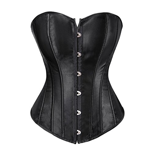 Kranchungel Black Corsets for Women Satin Corset Top Lace up Fashion Bustier Body Shaper Waist Cincher Corset 2X-Large