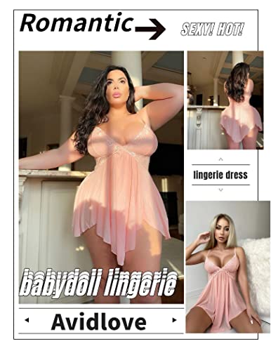 Avidlove Babydoll Lingerie for Women Sexy Lace Lingerie Drees Slutty Negligee Naughty Boudoir Lingerie(Pink,M)