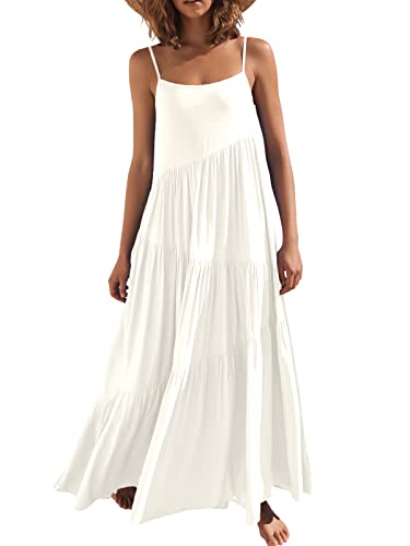 ANRABESS Women Summer Casual Loose Sleeveless Sundress Spaghetti Strap Flowy Boho Linen Beach Vacation Maxi Long Dress 2024 White Medium