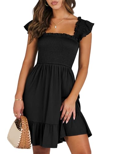 ANRABESS Women's Boho Summer Square Neck Dress Black