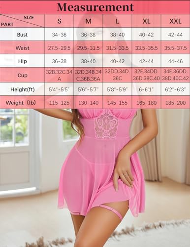 Avidlove Lingerie Set for Women Sexy Lace Babydoll Dress Sexy Lingerie Pajama Pink Nightdress(Pink, XX-Large)