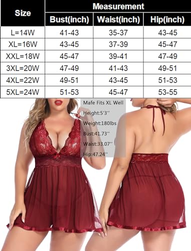 Avidlove Plus Size Lace Babydoll Lingerie For Women Sexy Nighty Mesh Deep V Sleepdress Cardinal Red