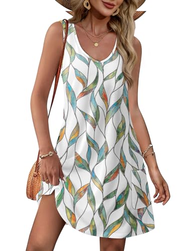 Summer Dresses for Women 2024 Trendy Tank Sleeveless Dress Sundresses with Pockets Floral 03 L