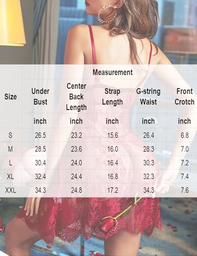 Avidlove Women's Lace Pajamas Floral Babydoll Nightgown with G-string (Dark Red), Medium