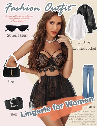 Avidlove Babydoll Strappy Chemise V Neck Bodysuit Sexy Sleepwear Black Large