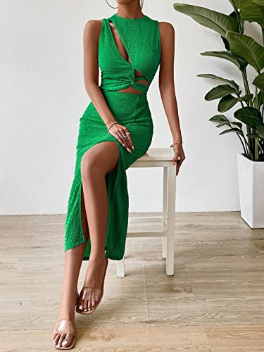 SOLY HUX Women's Cut Out Twist Front Dress Sleeveless Sexy Pencil Split Club Party Bodycon Tank Maxi Dresses Plain Green M