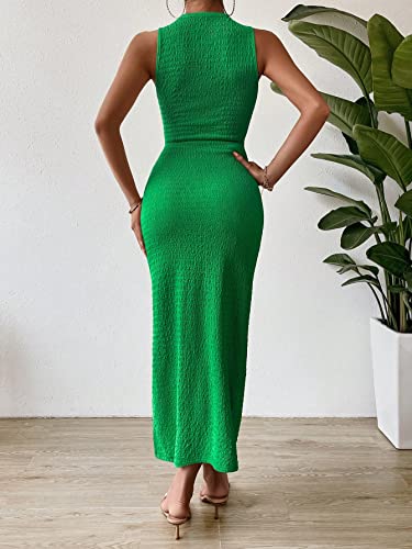 SOLY HUX Women's Cut Out Twist Front Dress Sleeveless Sexy Pencil Split Club Party Bodycon Tank Maxi Dresses Plain Green M