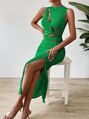 SOLY HUX Women's Cut Out Twist Front Dress Sleeveless Sexy Pencil Split Club Party Bodycon Tank Maxi Dresses Plain Green M