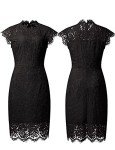 MEROKEETY Women's Lace Floral Cocktail Dress, Black