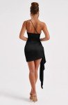 Memoriesea Women's Black Satin One Shoulder Mini Dress