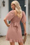 Dokotoo Women's Pink Wrap V-Neck Short Dress