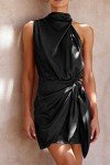 Women's Satin Mock Neck Cocktail Dress - Black