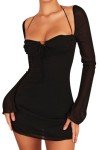 Zebaexf Women's Puff Sleeve Mesh Mini Dress