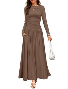 ZESICA Women's Fall Maxi Dress with Pockets