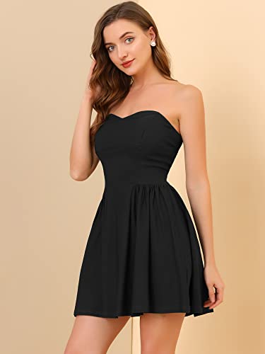 Allegra K Women's Sexy Strapless Party Dress Sweetheart Neck Off Shoulder Sleeveless Mini Dress Medium Black