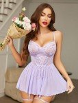 Avidlove Women's Lace Babydoll Lingerie Chemise - Purple