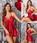 Avidlove Christmas V Neck Satin Lingerie Set