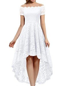 Lace Hi-Lo Off Shoulder Cocktail Dress - White