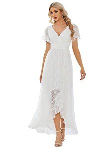 Elegant Lace V-Neck Ruffle Maxi Dress in White