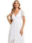 Elegant Lace V-Neck Ruffle Maxi Dress in White