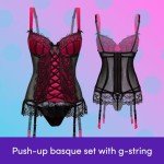 Cherry Satin Push-Up Basque Corset Lingerie