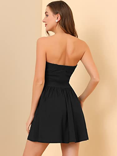 Allegra K Women's Sexy Strapless Party Dress Sweetheart Neck Off Shoulder Sleeveless Mini Dress Medium Black