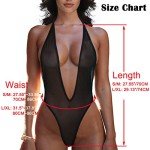 Sheer Plunging V-Front Thong Bodysuit for Women