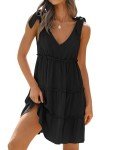 ZESICA Womens Summer Casual V Neck Sleeveless Mini Dress 2024 Tie Shoulder Tiered Ruffle Swing A Line Short Sundresses,Black,Small
