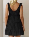 ZESICA Womens Summer Casual V Neck Sleeveless Mini Dress 2024 Tie Shoulder Tiered Ruffle Swing A Line Short Sundresses,Black,Small