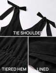 ZESICA Womens Summer Casual V Neck Sleeveless Mini Dress 2024 Tie Shoulder Tiered Ruffle Swing A Line Short Sundresses,Black,Small