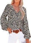 Dokotoo Womens Boho Tops and Blouses V Neck Floral Printed Long Sleeve Ladies Summer Chiffon Shirts with Drawstring Medium Multicolor