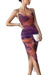 Colorful Tie Dye Cowl Neck Backless Bodycon Dress