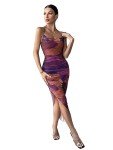 Colorful Tie Dye Cowl Neck Backless Bodycon Dress