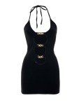 Black Halter Mini Dress with Cutout Front