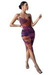 Colorful Tie Dye Cowl Neck Backless Bodycon Dress