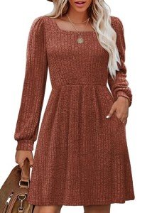 OFEEFAN Women's Long Sleeve Winter Dress - Caramel