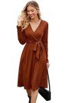 Trendy V-Neck Long Sleeve Sweater Dress with Pockets
