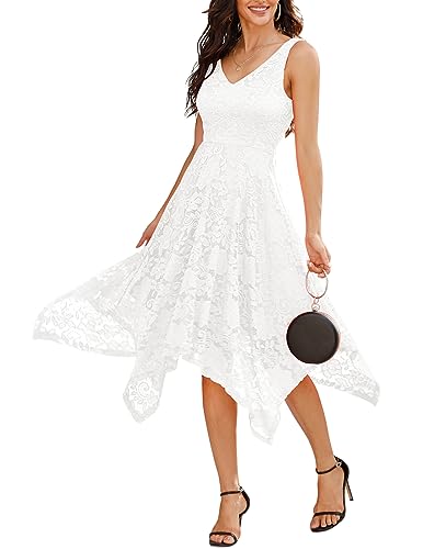 Meetjen Women's Asymmetrical Cocktail Party Dress Handkerchief Hem Short Swing Bridal Shower Dresses 2024 White L