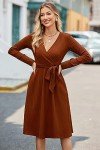 Trendy V-Neck Long Sleeve Sweater Dress with Pockets