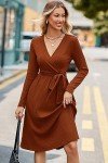Trendy V-Neck Long Sleeve Sweater Dress with Pockets