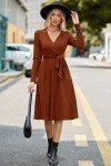 Trendy V-Neck Long Sleeve Sweater Dress with Pockets