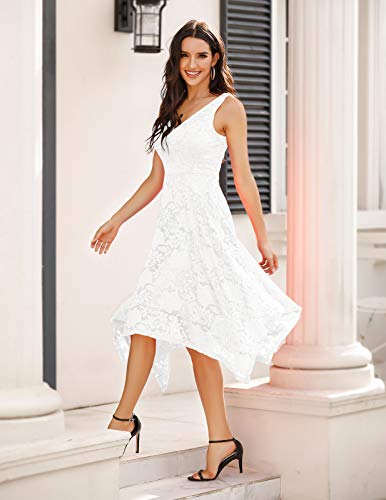 Meetjen Women's Asymmetrical Cocktail Party Dress Handkerchief Hem Short Swing Bridal Shower Dresses 2024 White L