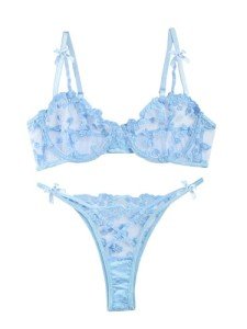Light Blue Underwire Push-Up Lingerie Set