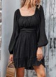 Long Sleeve Lantern Dress with Square Neckline