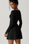 Black Long Sleeve Square Collar Mini Dress