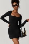 Black Long Sleeve Square Collar Mini Dress
