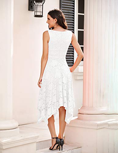 Meetjen Women's Asymmetrical Cocktail Party Dress Handkerchief Hem Short Swing Bridal Shower Dresses 2024 White L