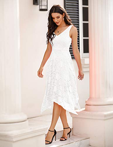 Meetjen Women's Asymmetrical Cocktail Party Dress Handkerchief Hem Short Swing Bridal Shower Dresses 2024 White L