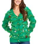 Tipsy Elves Classic Cute Cardigan Ugly Christmas Sweaters for Women with Fun Patterns and Animals - Women's Colorful Green Gaudy Garland Christmas Cardigan Size X-Small